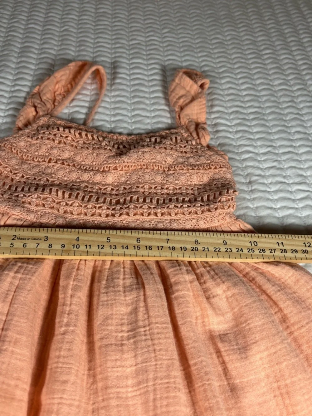 Girls Peach Boho Dress XS 4/5 Cotton Gauze Lace Sleeveless Summer Cottagecore